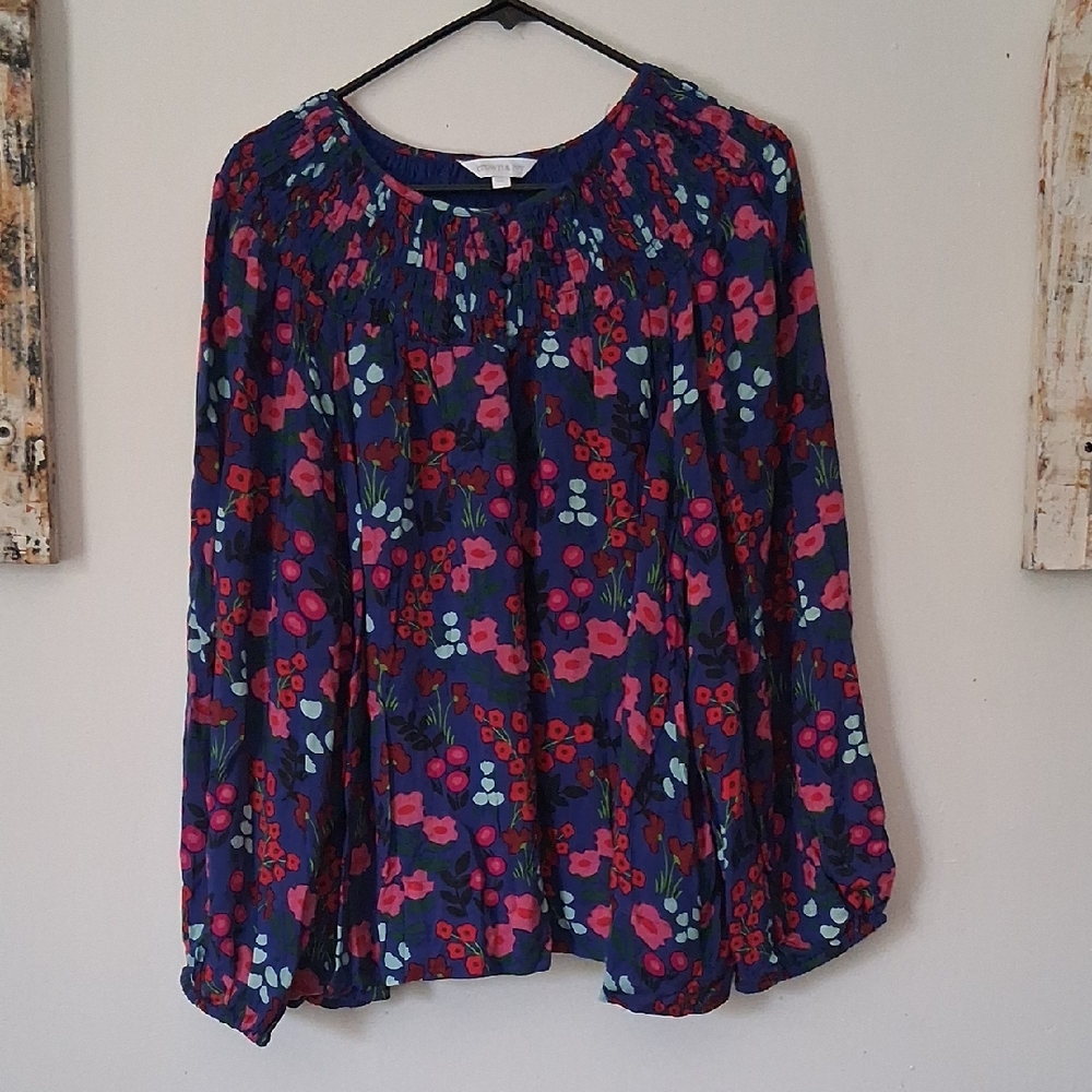 Crown & Ivy Floral Blouse - Blue and Pink